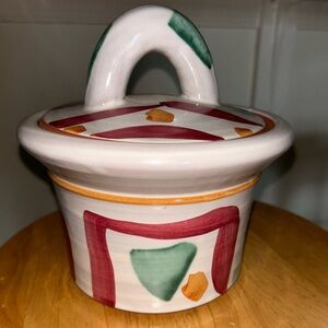 Signed Stanley Mace Andersen Terracotta 7” Casserole Abstract Design 1980s